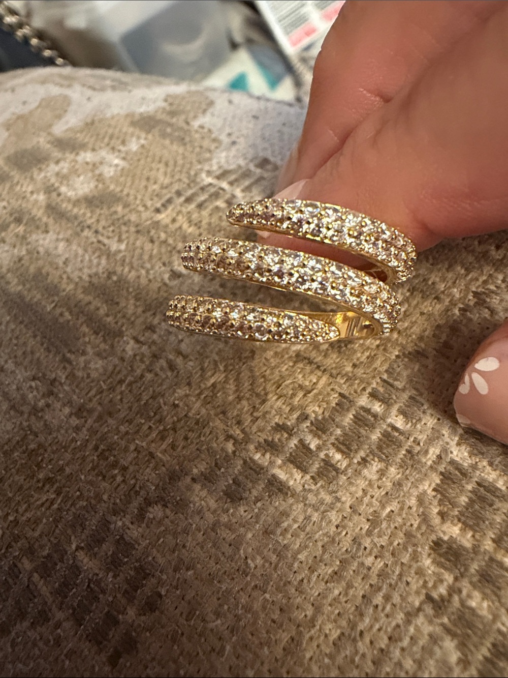 Gold plated Crystal Spiral Wrap Ring - Women Jewelry size 9